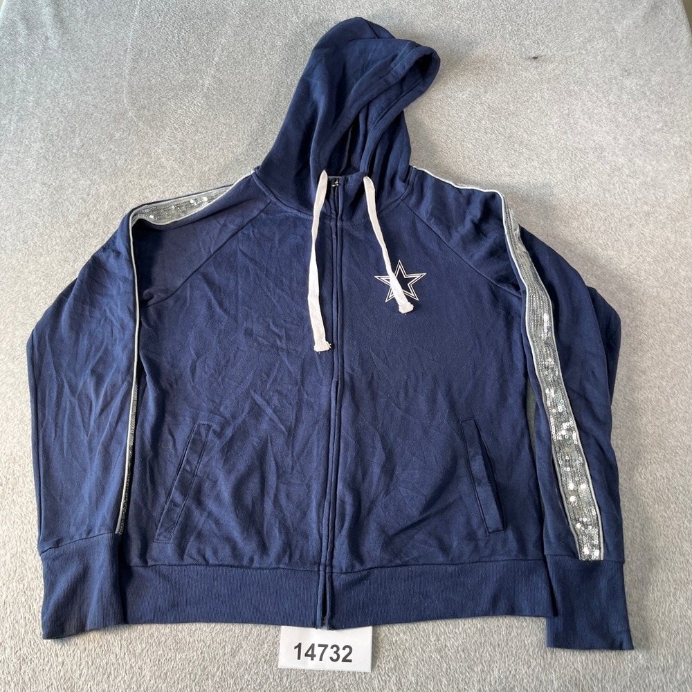 Dallas Cowboys Hoodie Womens XL Navy Blue NFL Team Apparel Football Sequins